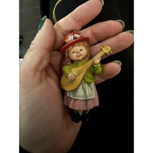 Vintage Hard Plastic Girl Playing Instrument Figurine Ornament‎